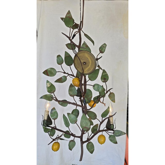 From my in-laws estate is this unique Vintage Mid Century Italian Tole Lemon Citrus Tree Wall Sconce handcrafted in metal...
