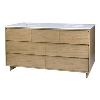 Halmstad 72 in. W Rectangular Wood Double Sink 5 Drawer Bathroom Vanity Set, Blonde Oak For Sale