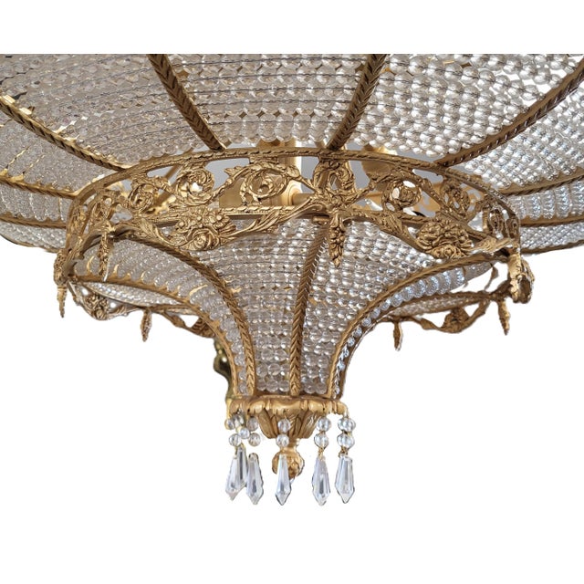 Palatial Vintage French Style Bronze & Crystal Basket Chandelier For Sale - Image 18 of 18