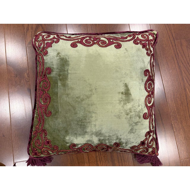 Textile Luxury Custom Set of 3 Embroidered Silk Velvet Cushions For Sale - Image 7 of 11