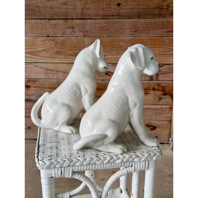 Hollywood Regency Pair of Mid-Century Italian Ronzan Ceramic Boxer Puppy Figures For Sale - Image 3 of 12