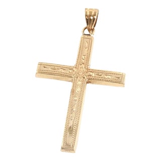 Mid-Century 14k Yellow Gold Engraved Cross For Sale