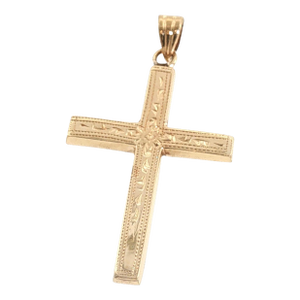 Mid-Century 14k Yellow Gold Engraved Cross