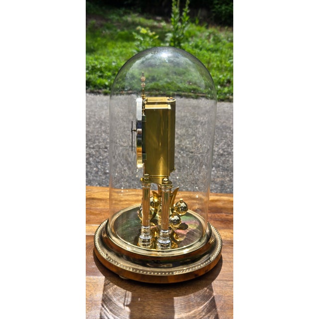 Vintage Elgin Anniversary Mantel Clock With Glass Dome, Brass Finish & Rotating Pendulum For Sale - Image 10 of 17