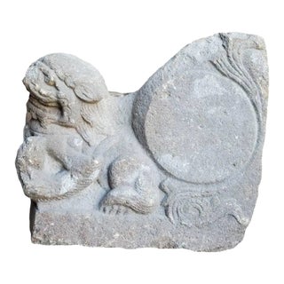 Rare Antique Tibetan Buddhist Ancient Temple Snow Lion & Wheel Architectural Ornament For Sale