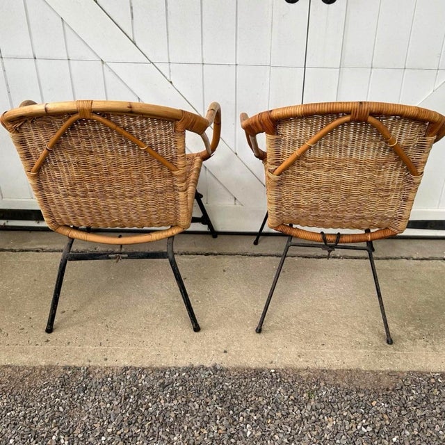 1960s 1960s Vintage Mid Century Boho Bamboo Rattan Basket Hoop Chairs- Set of 4 For Sale - Image 5 of 10