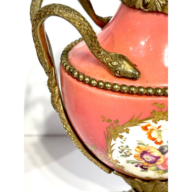 Pair French Louis XVI Style Sèvres Rose Pompadour Ormolu-Mounted Cabinet Vases For Sale - Image 12 of 17