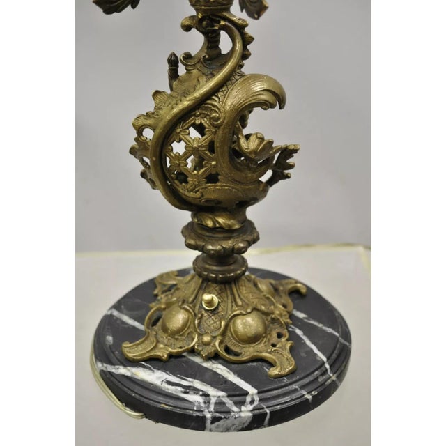Vintage French Rococo Style Figural Cherub Brass & Marble Candelabra Table Lamp For Sale - Image 11 of 12