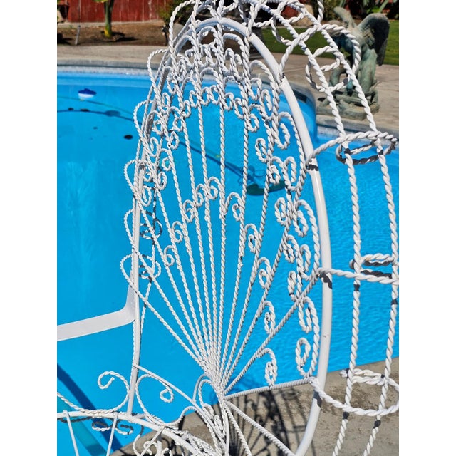 1940s Vintage White Wrought Iron Peacock Armchair For Sale - Image 5 of 18