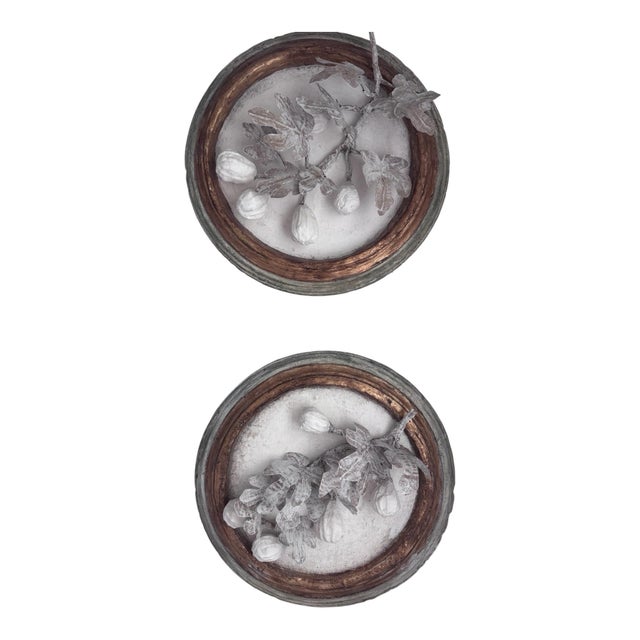 Paper Mache Fig Branch in Cartapesta Round Frame For Sale - Image 9 of 9
