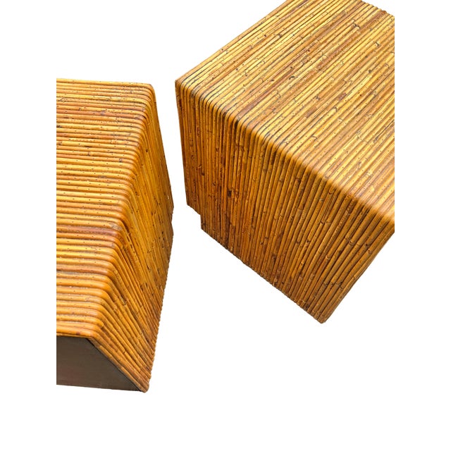 1970s Vintage Rattan Wicker Wrapped Nightstands in Pencil Reed Gabrielle Crespi Styles For Sale - Image 5 of 11