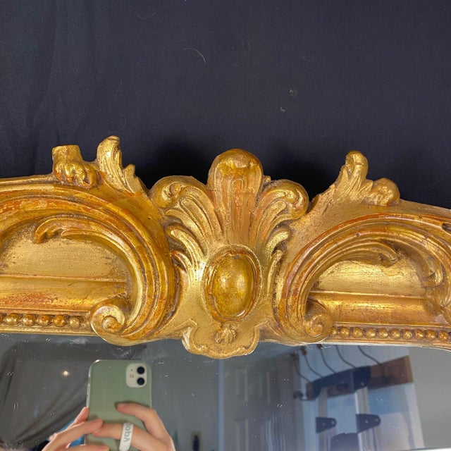 Antique gold gilt French Louis Philippe mirror with stunning acanthus leaf crest and lovely beading and subtle pattern in...