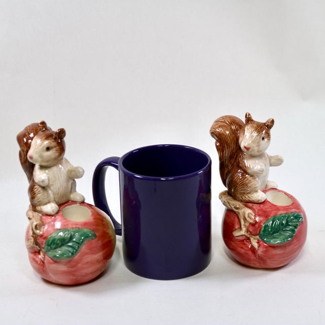 Brown 1990 Fitz and Floyd Ceramic Squirrel Candle Holders For Sale - Image 8 of 9