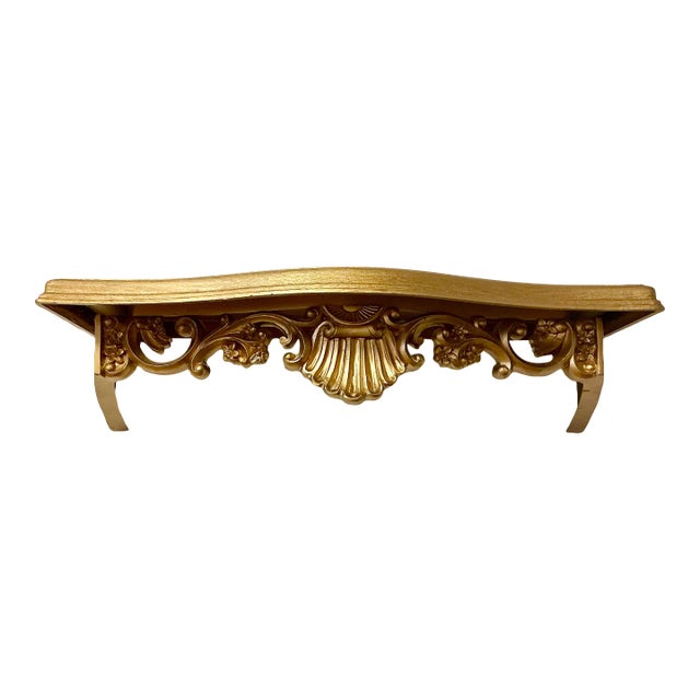 Mid-Century Neoclassical Hollywood Regency Syroco Style Wall Bracket Shelf, Shell Accent For Sale