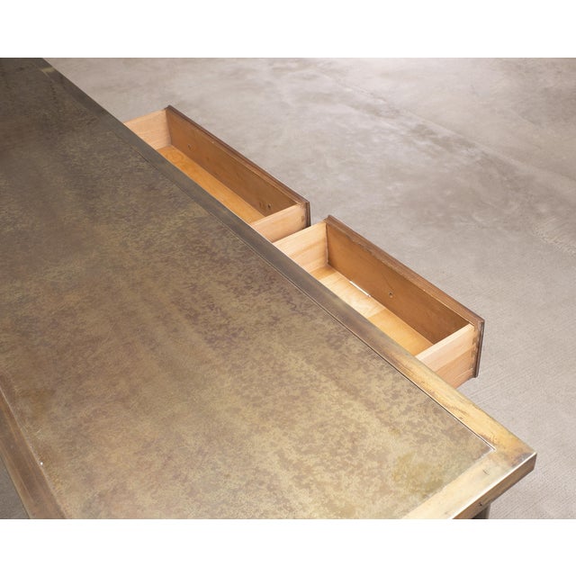 Mastercraft Etched Bronze Burlwood Console or Writing Desk 6 Ft For Sale - Image 11 of 18