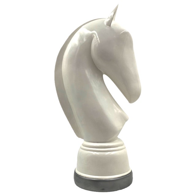 White Resin Chess Horse Sculpture, Italy, 1970s For Sale