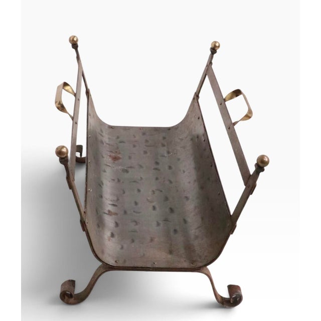 Mid 20th Century Arts and Crafts Style Iron and Brass Firewood Log Holder For Sale In New York - Image 6 of 13