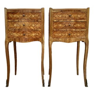 French Nightstands in Walnut with Three Drawers, 1940s, Set of 2 For Sale