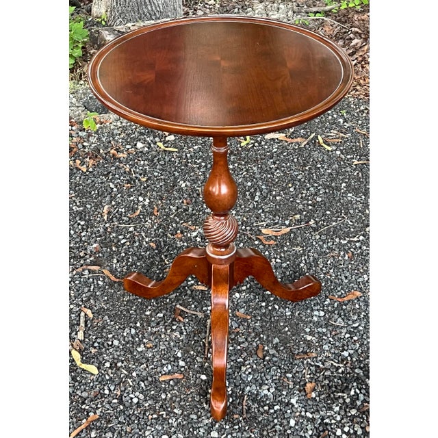 Wood Bombay Company Solid Cherry Tilt Top Candlestands - A Pair For Sale - Image 7 of 10