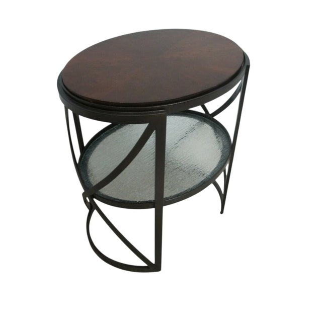 Wood 1990s Attributed to Stanley Furniture Modern Cherry Iron Land End Table Shelf Display For Sale - Image 7 of 11