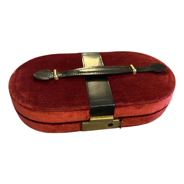 1970s Velvet and Leather Italian Travel Jewelry Box For Sale