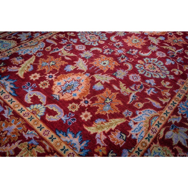 8x10 Burgundy Traditional Floral Oushak Hand Knotted Wool Carpet Rug For Sale In New York - Image 6 of 6