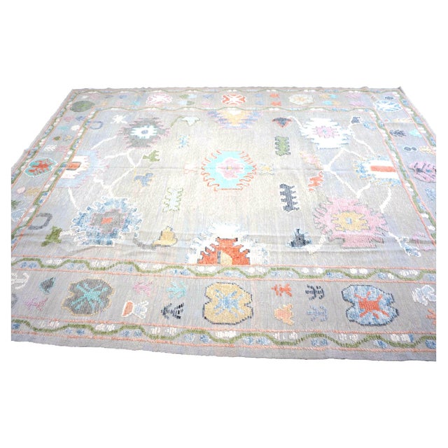 21st Century Turkish Oushak Wool 9x12 Gray, Ivory, Orange & Green Handmade Area Rug #1144212 For Sale - Image 4 of 13