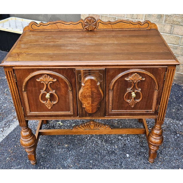 Wood 1920s William and Mary Tudor-Style Walnut Server or Buffet For Sale - Image 7 of 12