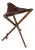 Military Campaign Foldable Tripod Hunting Stool in Wood and Leather Upholstery For Sale