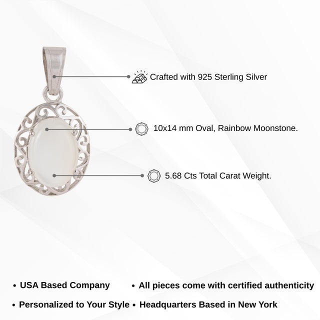 Bohemian Natural Oval Rainbow Moonstone & Sterling Silver Filigree Pendant For Sale - Image 10 of 12
