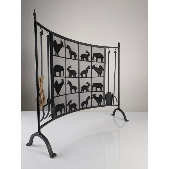 Wrought Iron Fire Screen from Atelier Marolles, France, 1950s For Sale - Image 9 of 13