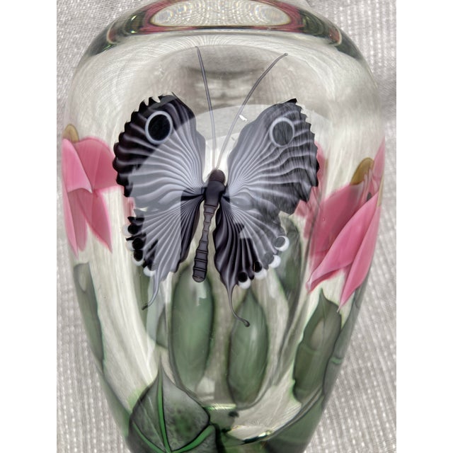 Art Nouveau Orient and Flume Byers Sillars Floral Butterfly Art Glass Paperweight Vase 24/300 For Sale - Image 3 of 18
