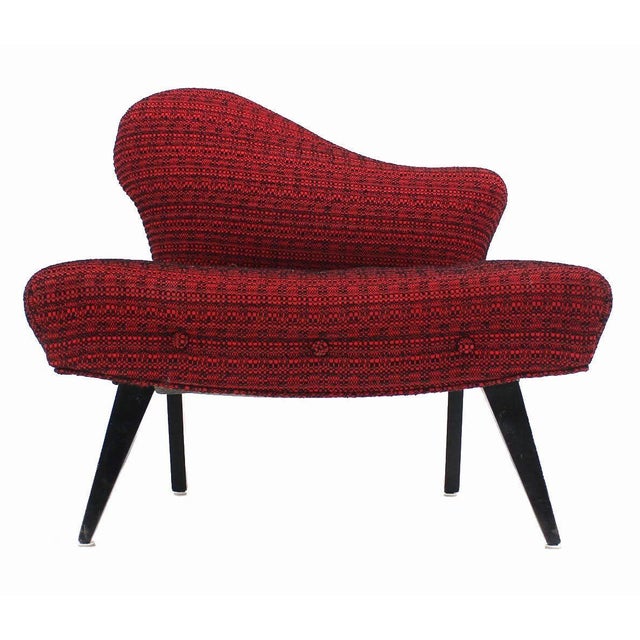 Red Pair Red Upholstery Mid Century Modern Fireside Slipper Lounge Chairs Camel Back For Sale - Image 8 of 9