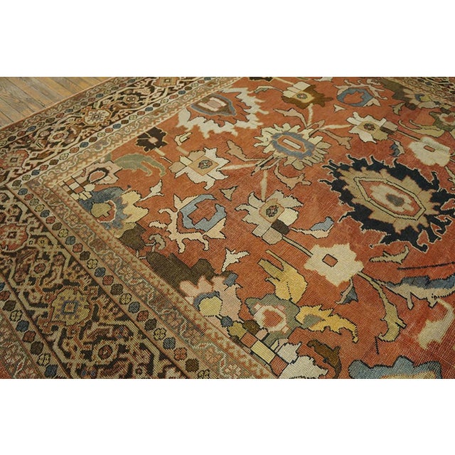 1900s Salmon Rustic Large Scale Tribal Antique Persian Sultanabad Rug 9'4"x 11'7" Handknotted Wool Carpet For Sale - Image 4 of 6