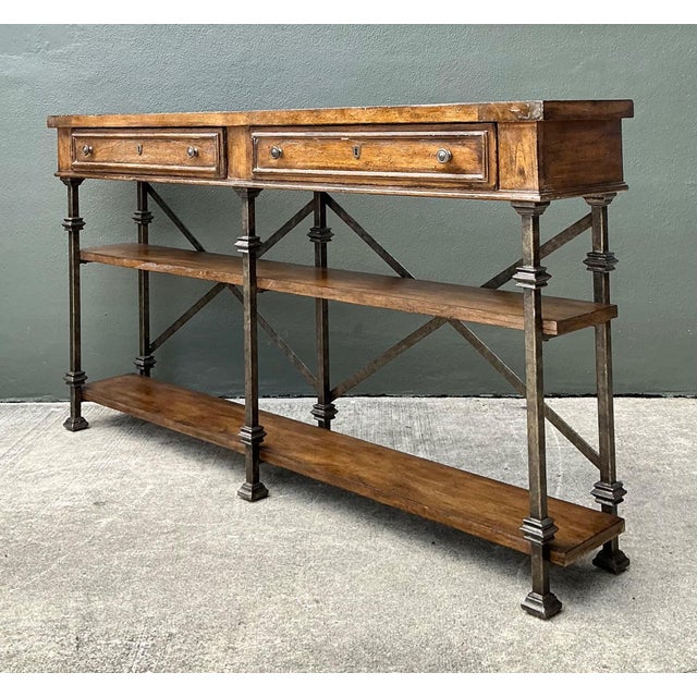 Vintage Stanley Wood and Iron Console Table For Sale In West Palm - Image 6 of 17