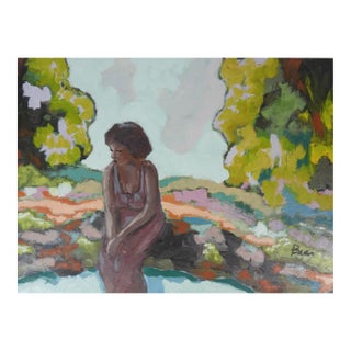 Contemporary Expressionist Woman in Garden Painting For Sale