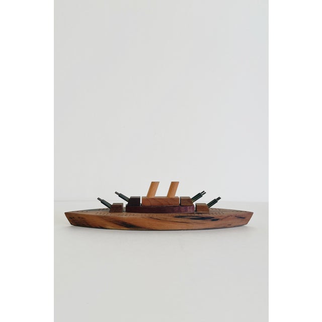 Rustic Mid-Century Myrtlewood Battleship Cribbage Board For Sale - Image 3 of 6