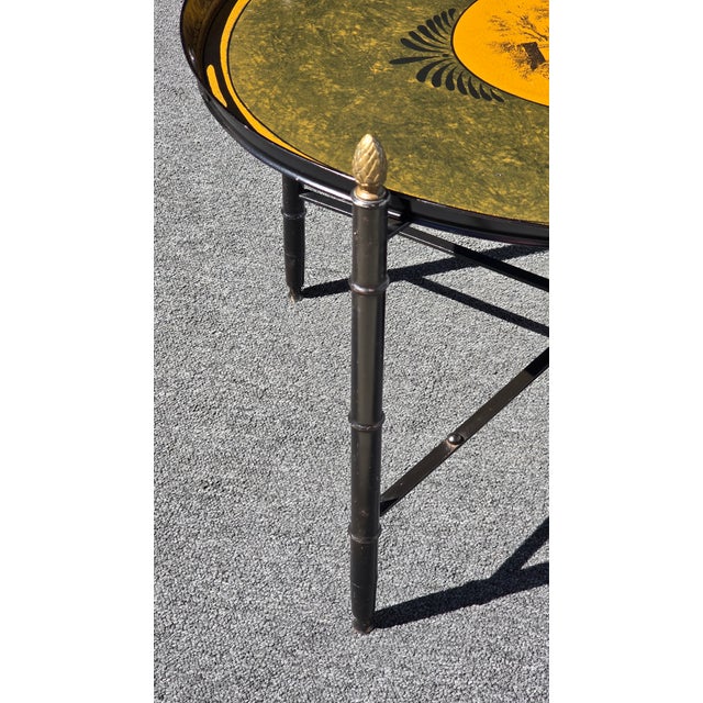 Vintage Hollywood Regency Faux Bamboo Chinoiserie Tole Tray Coffee Table Italy For Sale - Image 12 of 17