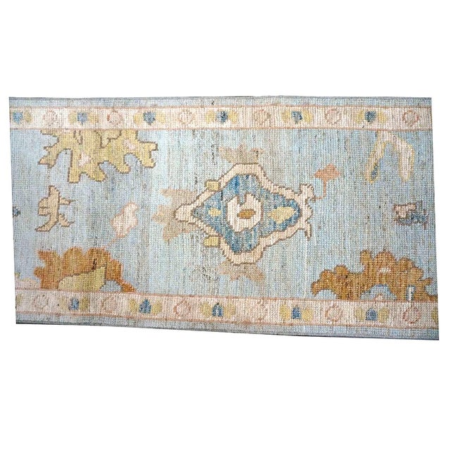 Blue 21st Century Turkish Oushak Wool 2x9 Gold, Light Blue & Ivory Handmade Runner Rug #1144117 For Sale - Image 8 of 10