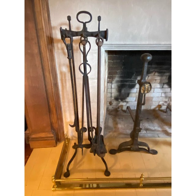 Antique 19th Century Traditional Large Hand Forged Iron Fireplace Tools - 6 Piece Set For Sale - Image 10 of 11