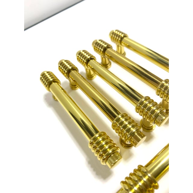Mid-Century Modern 1980s Solid Brass Cabinet Pulls - Vintage Mid Century Drawer Handles - Hardware Set of 10 For Sale - Image 3 of 10