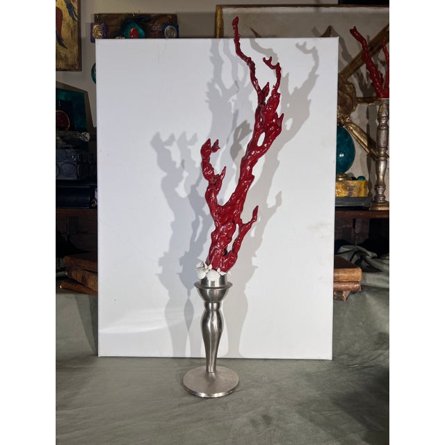 Baroque Style Curiosity Cabinet Custom Faux Red Coral Specimen on the Metal Base. Large dramatic hand made and glazed faux...