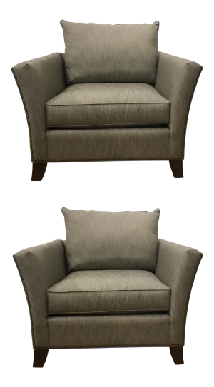 Thomasville Modern Chocolate Brown and White Club Chairs Pair
