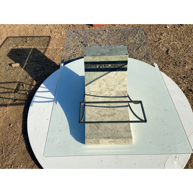 Metal Vintage Postmodern Tessellated Stone & Glass Sculptural Coffee Cocktail Table For Sale - Image 7 of 17