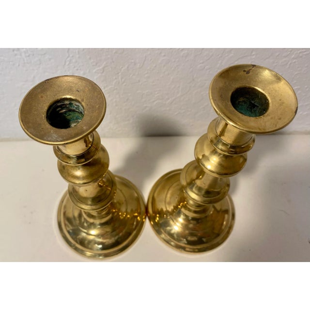 Pair of Antique 19th Century Brass Push-Up Candlesticks From England For Sale In Dallas - Image 6 of 9