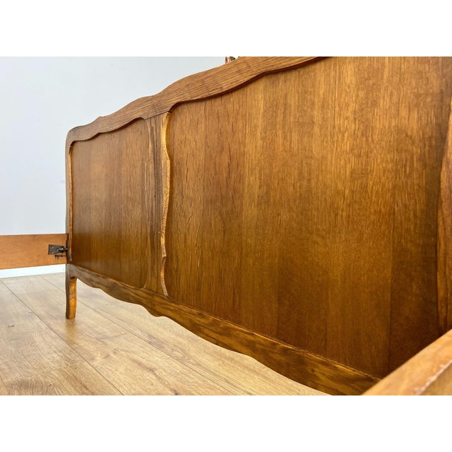 Vintage French Louis XVI Double Bed Frame in Oak with Carved Headboard For Sale - Image 9 of 11