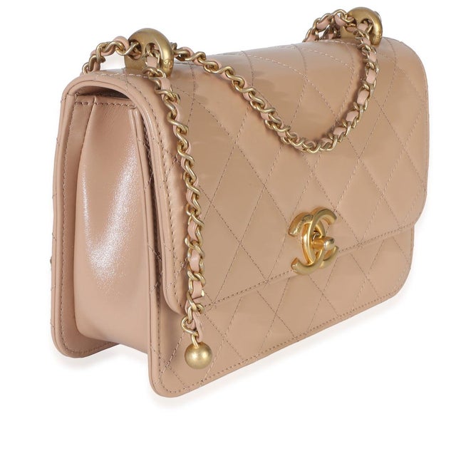 Traditional Beige Quilted Calfskin Mini Perfect Fit Flap Bag For Sale - Image 3 of 9
