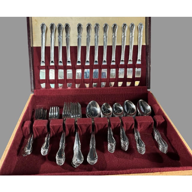 Metal Vintage Ranmaru Stainless Floral & Scroll Decorated Flatware Silverware Set 12 Plus For Sale - Image 7 of 7