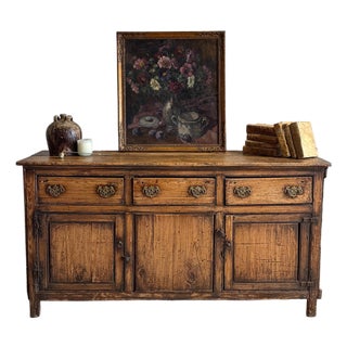 Antique English Pine Stained Sideboard For Sale