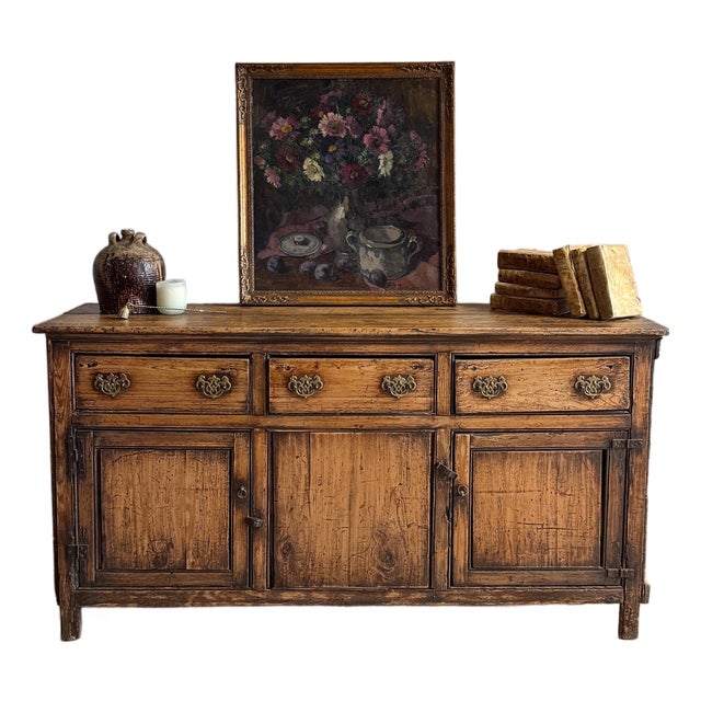 Antique English Pine Stained Sideboard For Sale